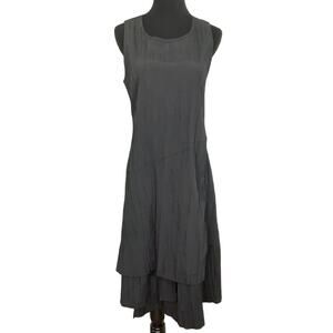 Porto San Francisco Black Pleated Midi Dress Crepe Asymmetrical Art to Wear Sz 2